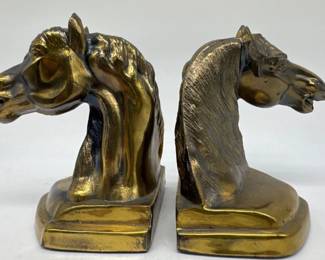 Pair of brass horse head bookends