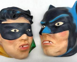 1966 Batman and Robin vintage chalkware string holders