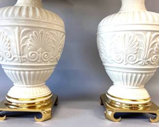Pair of Lenox Athenian collection ivory porcelain lamps
