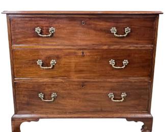 Three drawer George III chest of drawers with Rococco brass hardware
