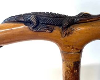 Alligator carved walking stick