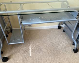 26	130.00	Glass top desk 56W X28D X 30H with 2 mobile file cabinets  18W X 20D X 23H
