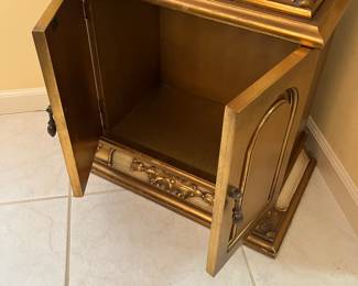 34  $98 - Vintage Pedestal cabinet double door gold sprayed  - marble top 