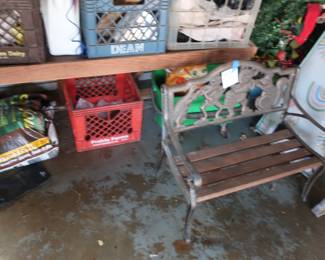 small childs bench in garage