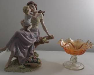 carnival  glass  and  figurine