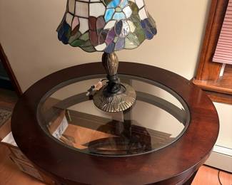 End table from Hoffman and koos  and Tiffany style lamp we have three of these end tables 