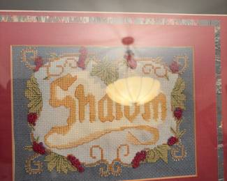 Hand stitched needlepoint shalom 