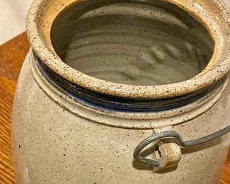 "MORRIS PLAINS, NJ" POTTERY CANISTER  WITH BALE HANDLE