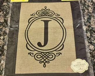 *NEW*    "J"  BURLAP PANEL MINI GARDEN FLAG