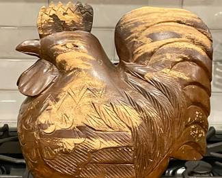 LARGE CARVED WOOD ROOSTER