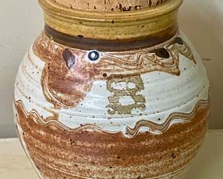 POTTERY JAR WITH CORK STOPPER  -                      WALLY SMITH -1982