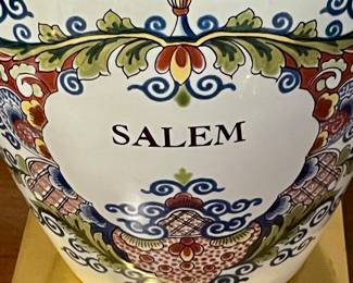 DELFT  "SALEM" DECORATIVE URN WITH BRASS LID AND PEDESTAL