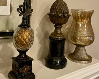 DECORATIVE FINIALS, GLASS/BRASS CANDLE HOLDER (2-AVAILABLE)