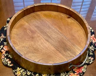 LARGE WOODEN TRAY W/IRON HANDLES