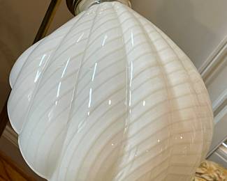 BRASS FLOOR LAMP WITH "SHELL" SHADE
