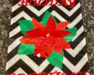 POINSETTIA CHEVRON HOLIDAY GREETINGS MINI GARDEN FLAG