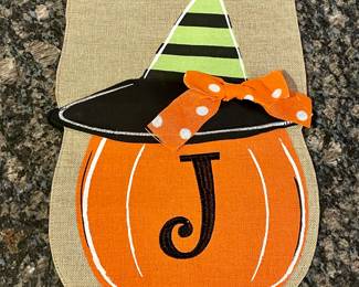 "J" PUMPKIN ON BURLAP MINI GARDEN FLAG