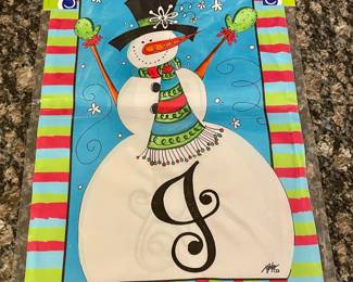 *NEW*    "J" SNOWMAN MINI GARDEN FLAG