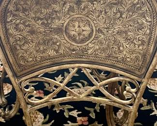 WROUGHT IRON/WOOD/GLASS TABLE WITH 4 METAL CHAIRS WITH PINEAPPLE FABRIC