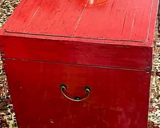 STUNNING RED TRUNK WITH BRASS FIXTURES