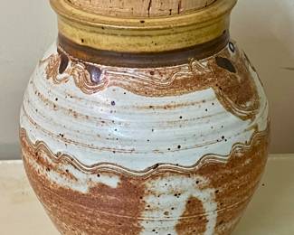 POTTERY JAR WITH CORK STOPPER  -                      WALLY SMITH -1982
