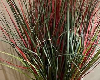 RED/GREE FAUX GRASS IN LARGE PLANTER
