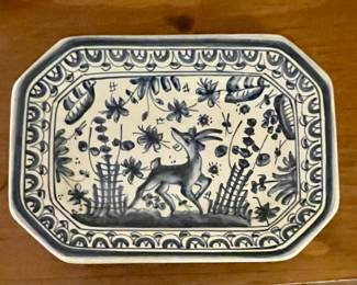 BLUE/WHITE HAND-PAINTED TRINKET DISH - PORTUGAL