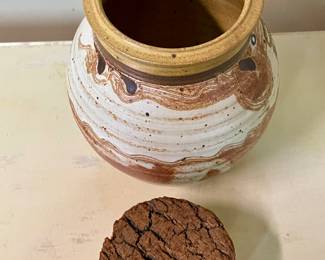 POTTERY JAR WITH CORK STOPPER  -                      WALLY SMITH -1982