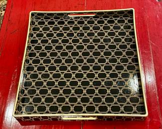 LARGE, SQUARE ENAMELED DECORATIVE TRAY