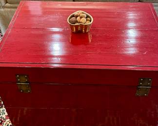 STUNNING RED TRUNK WITH BRASS FIXTURES