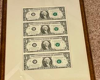 FRAMED/MATTED SHEET OF 4   $1 BILLS