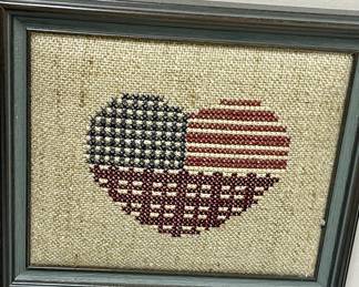 R/W/B CROSS-STITCH HEART WALL DECOR