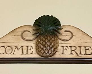 WOODEN PINEAPPLE WELCOME FRIENDS PLAQUE