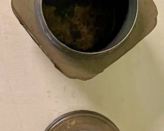 ENAMELED BRASS WITH GLASS KNOB INK WELL