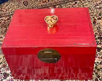 STUNNING RED TRUNK WITH BRASS FIXTURES