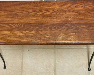 WROUGHT IRON CONSOLE TABLE WITH WOODEN TOP