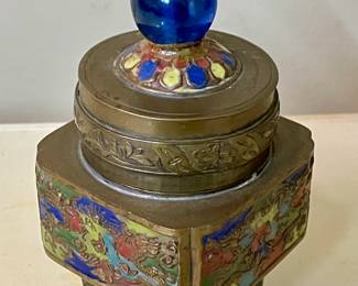 ENAMELED BRASS WITH GLASS KNOB INK WELL