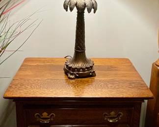 OAK NIGHTSTAND, PALM TREE LAMP