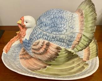FITZ  FLOYD TURKEY TUREEN WITH LADLE AND PLATTER