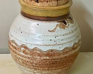 POTTERY JAR WITH CORK STOPPER  -                      WALLY SMITH -1982