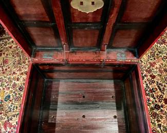 STUNNING RED TRUNK WITH BRASS FIXTURES
