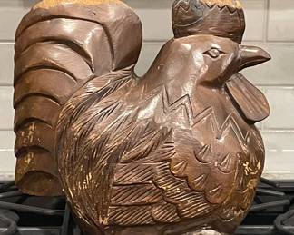 LARGE CARVED WOOD ROOSTER