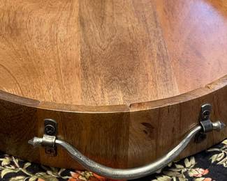LARGE WOODEN TRAY W/IRON HANDLES