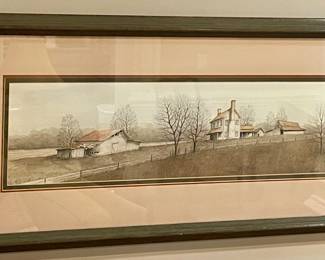FRAMED/MATTED FARM BY HINDMAN (SIGNED)