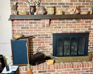 speakers, fireplace equipment, woven baskets, eagle