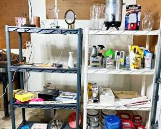 various home items, cleaning supplies, Tupperware, and light bulbs

