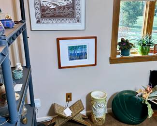 decorative art, floor lamp, framed art