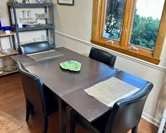 Room and Board dining table and four leather chairs