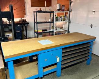custom work bench with light box and drying racks