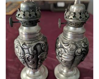 Vintage Restoration Hardware silver oil lamps